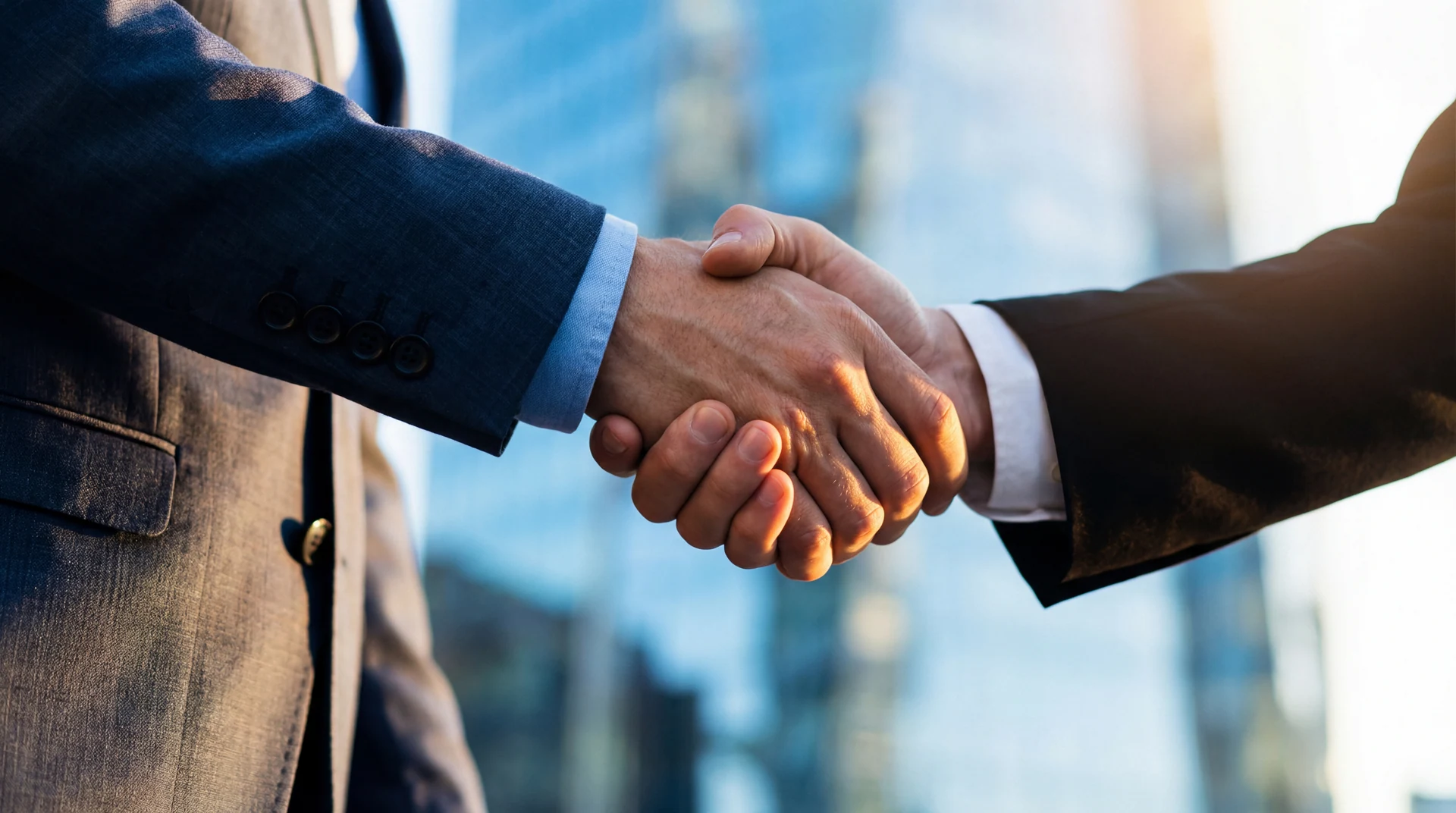 Two people shaking hands in an office